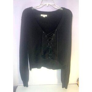 Aeropostale Black Lace-Up Cropped Long Sleeve Knit Sweater Size S